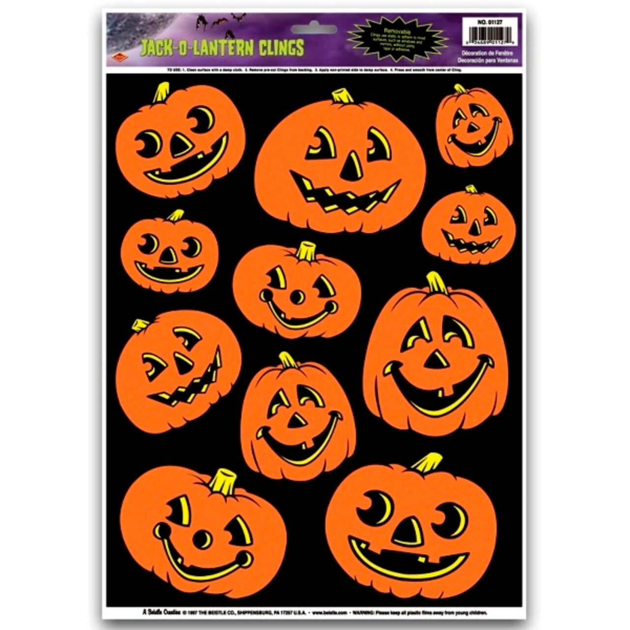 Beistle Club Pack of 132 Halloween Jack-O-Lantern Window Clings